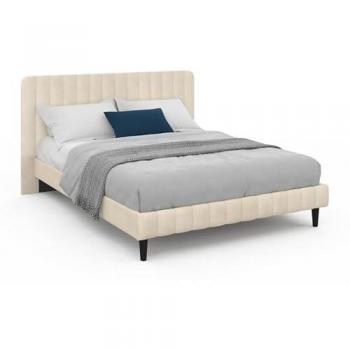 Cama Doble Annie con Cabecero de Terciopelo Beige 140 x 190 cm