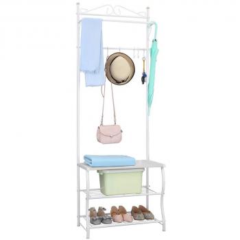 LANGRIA Percheros Burro con Estante y Colgador Metálico para Ropa Zapatos, 3 Estantes y 5 Colgador, Capacidad de Carga 77.2-83.8 lbs, Color Blanco
