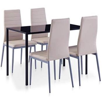 Conjunto de Mesa y Sillas de Comedor 5 Piezas Color Capuchino