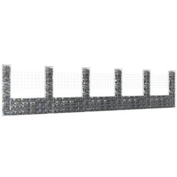 U-shape Gabion Basket with 6 Posts Iron 620x20x150 cm