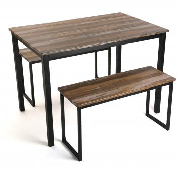 Versa Taline Set de Mesa de Comedor con Dos Bancos, Set de 3 Piezas, Medidas