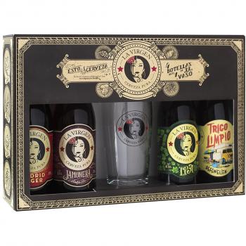 La Virgen cerveza artesana - Pack regalo de 4 x 330 ml + Vaso