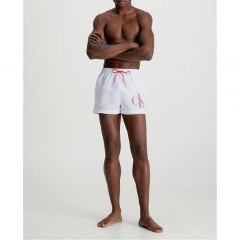 Bañador corto de hombre Calvin Klein liso con drawstring, diseño gráfico CK Monogram en blanco y rojo, talla L