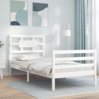 Cama con cabecero de madera maciza blanca 100x200 cm