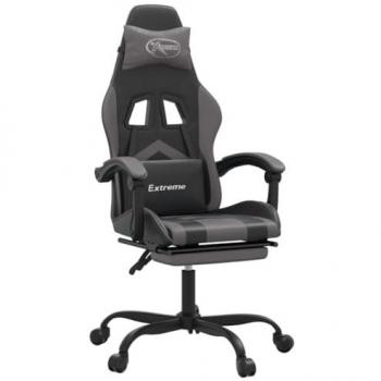 Silla gaming con reposapiés de cuero sintético negro y gris