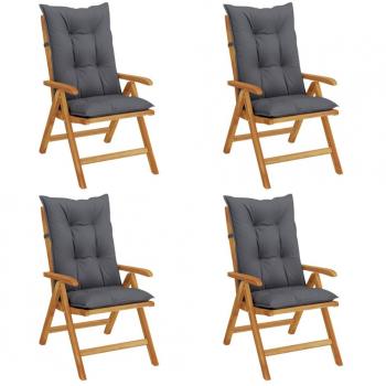 Teak Reclining Garden Chairs Set with Cushions - 4 Pieces