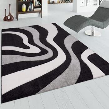 Alfombra Comedor Diseño 3D Ondas Modernas Negro Gris Blanco 60x110 cm