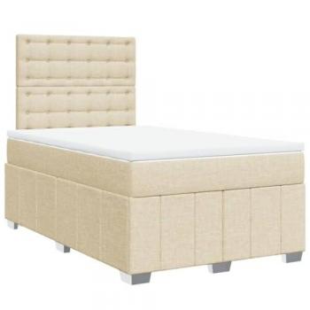 Cama box spring con colchón tela color crema 120x200 cm
