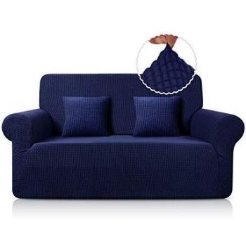 TAOCOCO Funda de Sofá Antideslizante Funda Sofá Jacquard Funda Elástica Protector de Muebles Lavable Antiácaros Antiarrugas（2 Plazas, Azul Oscuro）