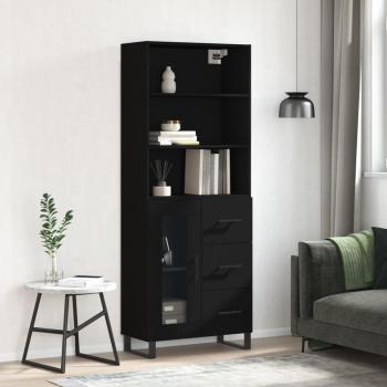 Aparador alto negro de madera contrachapada 69,5x34x180 cm