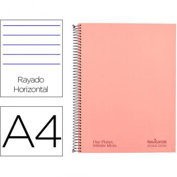 Cuaderno espiral Navigator A4 tapa dura 80h 80gr horizontal con margen coral
