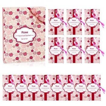 SCENTORINI Set de 14 Bolsita Perfumados de Rosa sobre Aromántoco Deshumidificador y Ambientador para Cajones y Armarios, Ropa de Bebé, Zapatero, Maleta Regalos para CumpleañosSan Valentin