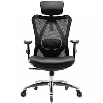 SIHOO Silla de Oficina ergonómica, Silla giratoria de Malla Transpirable, con Ruedas silenciosas Antideslizantes, Soporte Lumbar Ajustable, reposacabezas y apoyabrazos, Carga máxima 150 kg