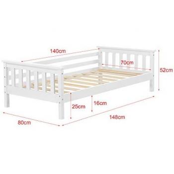 Cama para niños Nuuk con colchón de espuma fría hipoalergénico, diseño moderno en pino blanco, 70 x 140 cm, protección contra caídas - máx. 50 kg