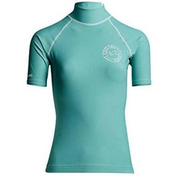 BILLABONG Top de Chaleco de Manga Corta con Logo de Mujer Seafoam - UV50 +. Estampado con Logo en el Pecho - Banda de Cintura de Neopreno