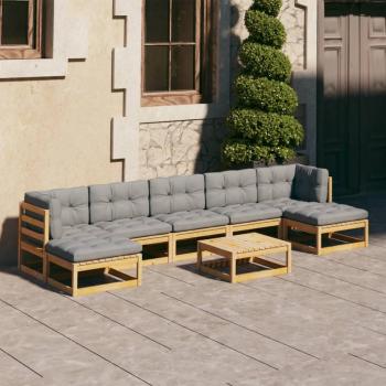 8-Piece Solid Pine Garden Lounge Set with Cushions