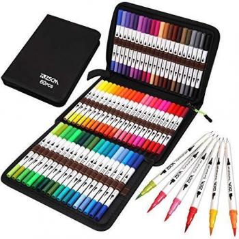 Rotuladores de Pincel Acuarelables, 60 colores Rotuladores de doble punta fina Fineliner Plumas para Adulto libros de colorear, Bullet Journal, Caligrafía y Dibujos, ilustraciones, bocetos