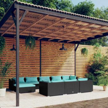 vidaXL 10-Piece Black Poly Rattan Garden Lounge Set with Cushions