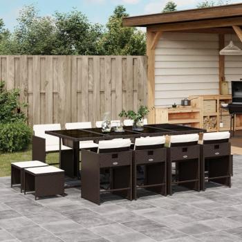 13-Piece Brown Poly Rattan Garden Dining Set with Cushions