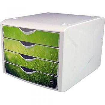 Cajonera Camaleón de plástico, 4 cajones, color blanco-verde, tamaño A4-C4