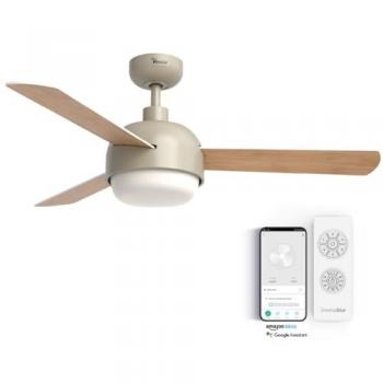 Ventilador de Techo Universal Blue Vento 6048C Crema Silencioso con WiFi, Motor DC, Luz LED, Mando a Distancia, 35W, 3 Aspas Reversibles, Control por App