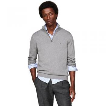 Jersey de hombre Tommy Hilfiger de algodón con media cremallera, ajuste regular, color gris medio, talla XXL