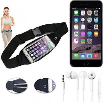 Cinturón de bandolera bolso de la cintura bolsa para Apple iPhone 6, negro + auriculares. Aptitud del deporte de la cubierta a prueba de lluvia Ejercicio corriente - K-S-Trade