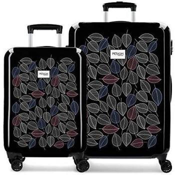 Enso Leaves Juego de Maletas Negro 55/68 cms Rígida ABS Cierre combinación 104L 4 Ruedas Dobles Equipaje de Mano