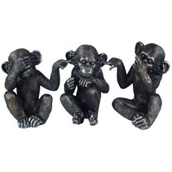 Figuras Decorativas Signes Grimalt - Monos en Resina, Pack de 3 Unidades, Dimensiones: 14 x 9 x 10 cm, Color: Negro