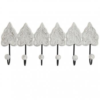 Perchero de Pared Home ESPRIT Blanco Negro Metal Madera de mango Hoja 41 x 7 x 23 cm