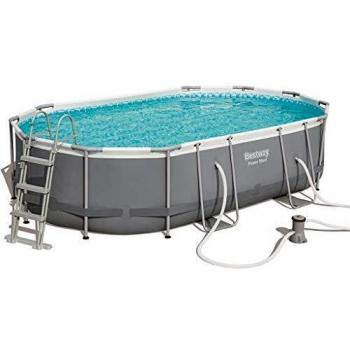 BESTWAY 56448 - Piscina Desmontable Tubular Power Steel Oval 488x305x107 cm con Depuradora Cartucho 3.028 L/H con Cobertor y Escalera