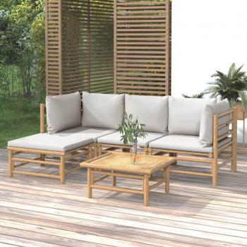 5-Piece Garden Lounge Set with Light Grey Cushions and Bamboo Frame