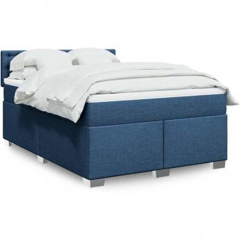 Cama Box Spring con colchón de tela azul 140x190 cm