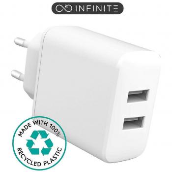 Cargador eSTUFF INFINITE USB-A 24W - 100% Reciclado - 2 Salidas USB - Blanco