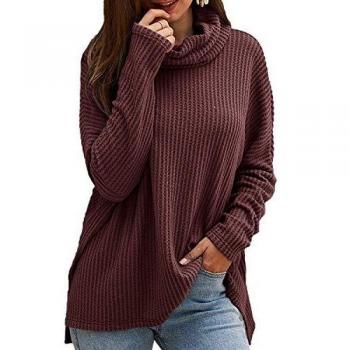 CNFIO Jersey Punto Mujer Invierno Cuello Alto Redondo Jerseys Camiseta Manga Larga Sueter Mujer Suelto Jerseys Basico Casual Sudadera Rebeca