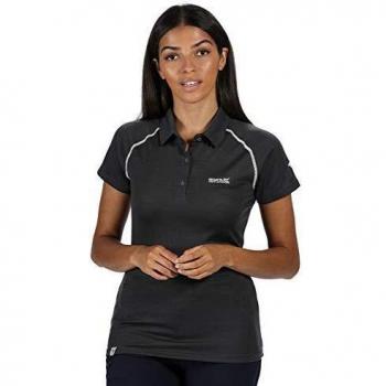 Regatta Kalter-Polo De Lana Merina De Secado Rápido, Cuello con Botones T-Shirts/Polos/Vests, Mujer, Seal Grey, 18