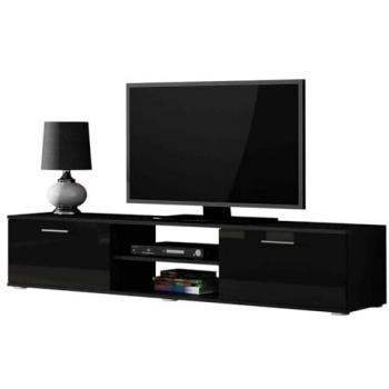 Mueble TV Charlotte E101, Negro Brillante, 2 Puertas, 180 x 37 x 43 cm