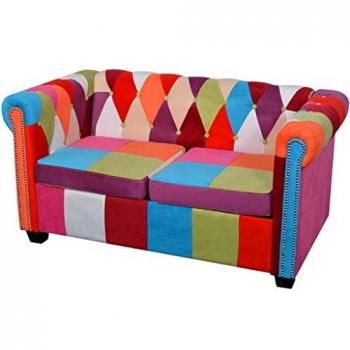 vidaXL Sofá de Dos Plazas Chesterfield Tapizado Tela Multicolor Sillón Biplaza