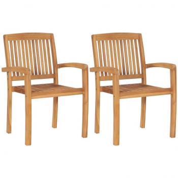 Stacking Garden Dining Chairs Solid Teak Wood - Set of 2