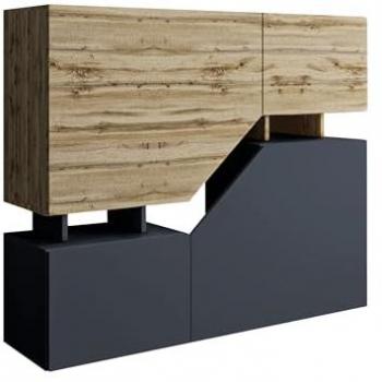Aparador Comfivo AC101, Aglomerado Laminado Antracita y Wotan Roble, 4 Puertas, 100x120x35cm