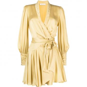 Zimmermann Women's Silk Wrap Mini Dress in Yellow | Size M | 8067DRF23MTD
