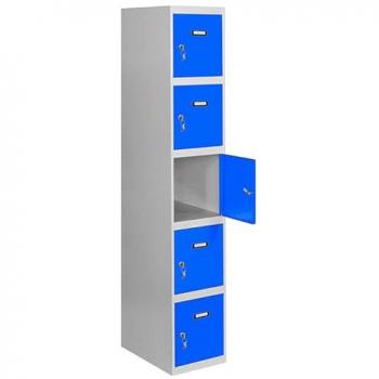 Taquilla Metálica Profesional SIMONLOCKER 5 Puertas con Llave, Gris/Azul - 1800x400x500 mm