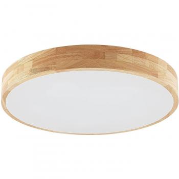 Plafón de techo Lindby Tanju, madera de roble, diámetro 60 cm, tradicional, color marrón, diseñado para salón y comedor, con capacidad para 5 bombillas E27