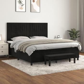 Cama box spring con colchón de muelles en terciopelo negro 180x200 cm