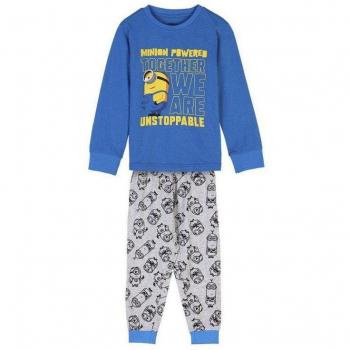 Pijama Manga Larga Minions Powered Azul Niño, 100% algodón, diseño de Minions, talla 4 años, cómodo y transpirable
