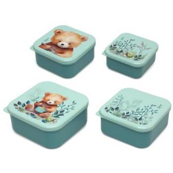 Set de 4 Recipientes Porta-Alimentos Kiokids Ciervo/Oso - 700ml, 500ml, 350ml, 230ml, aptos para lavavajillas