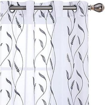 Amazon Brand - Umi Cortinas Salon Translucidas de Dibujos Espiga de Trigo con Ollaos 2 Piezas 140x245cm Gris