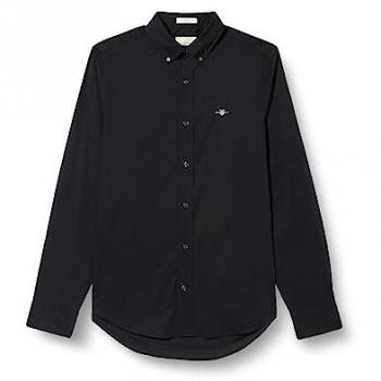 Camisa de Popelina Clásica Slim Fit para Hombre GANT - Negra - Talla L - Manga Larga - Algodón Sostenible