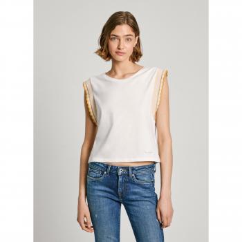 Camiseta de Mujer Pepe Jeans con Cuello Redondo y Mangas Mariposa Color Mousse Blanco Talla L