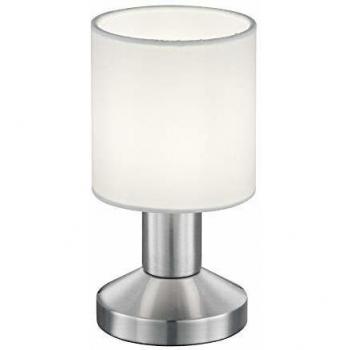 Lámpara de mesa LED Garda con pantalla de tela blanca, E14, Touch ON/OFF, 18 cm altura, 9.5 cm diámetro